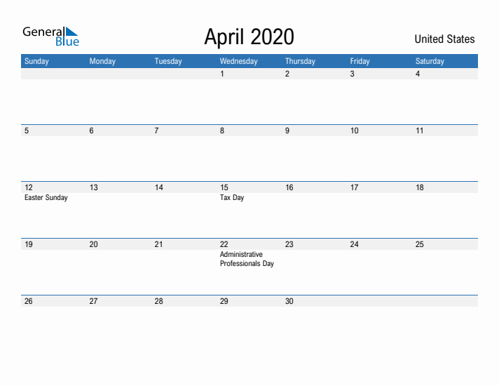 Fillable April 2020 Calendar