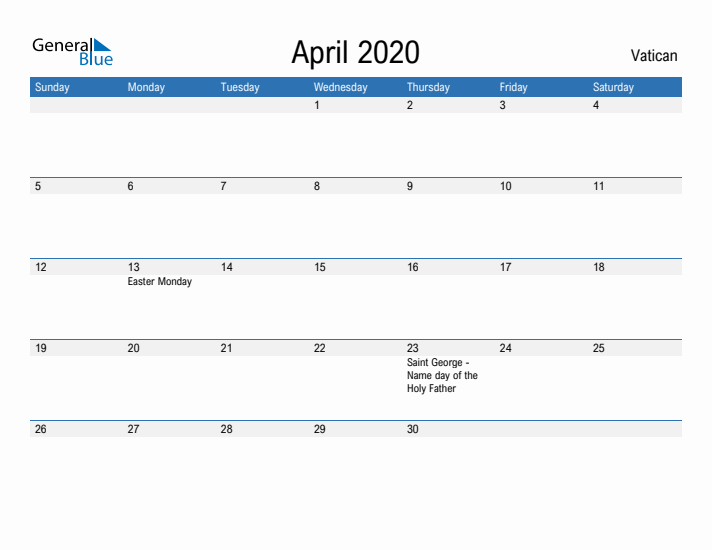 Fillable April 2020 Calendar