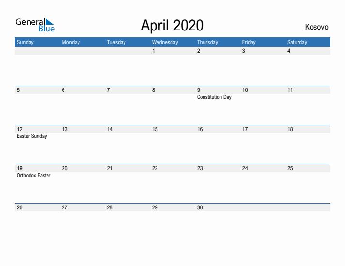 Fillable April 2020 Calendar