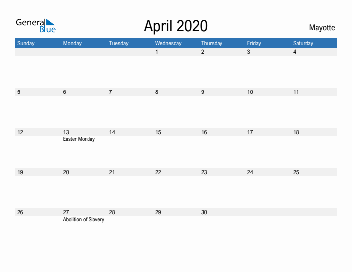 Fillable April 2020 Calendar