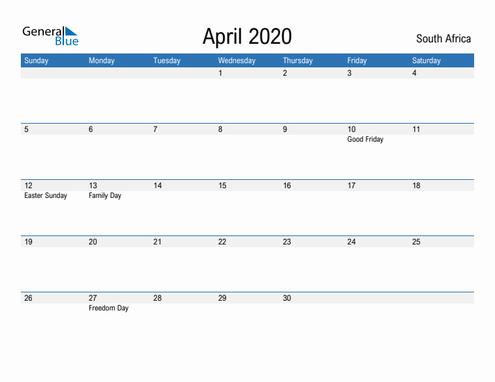 Fillable April 2020 Calendar