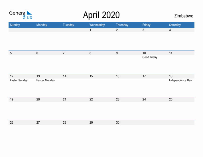 Fillable April 2020 Calendar