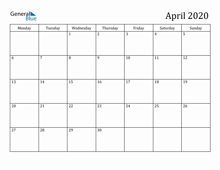 April 2020 Calendar