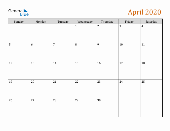 Editable April 2020 Calendar