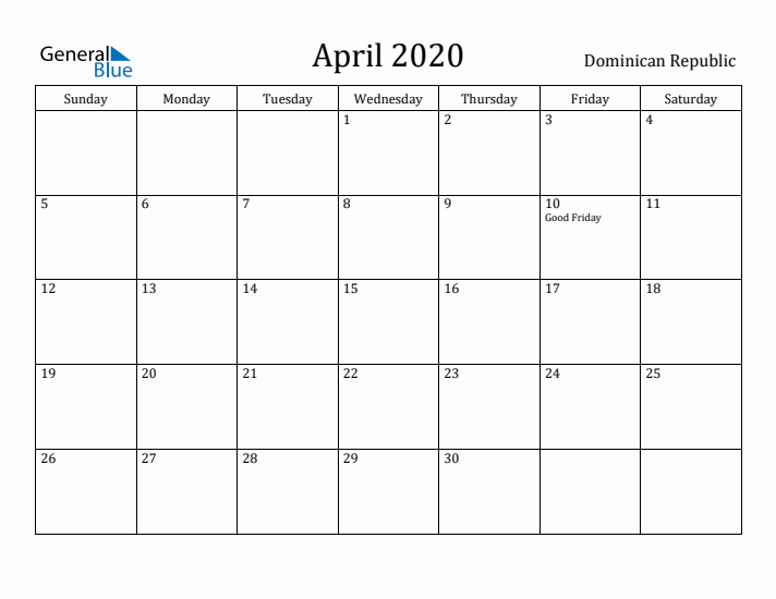 April 2020 Calendar Dominican Republic