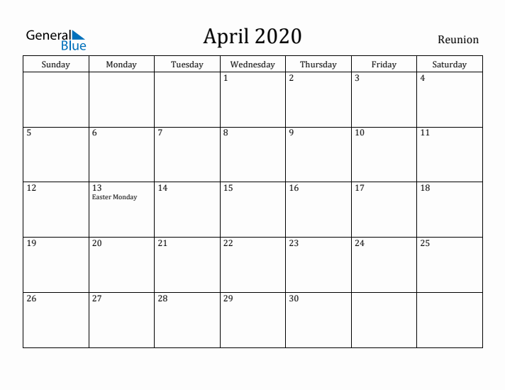 April 2020 Calendar Reunion