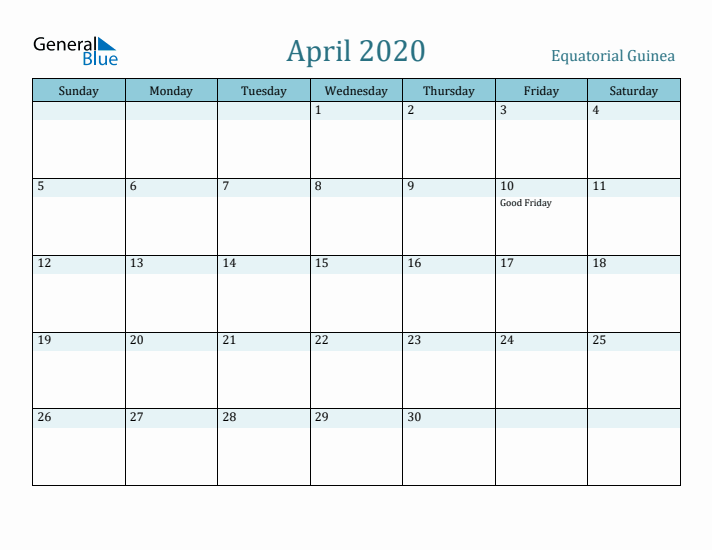 April 2020 Calendar with Holidays