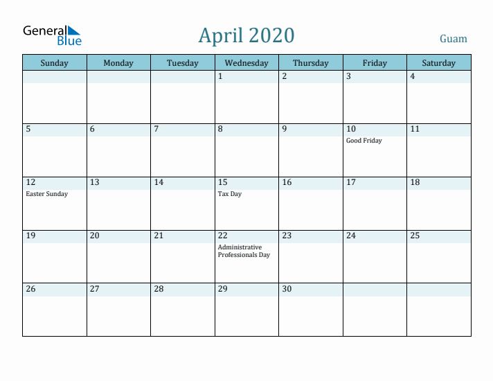 April 2020 Calendar with Holidays