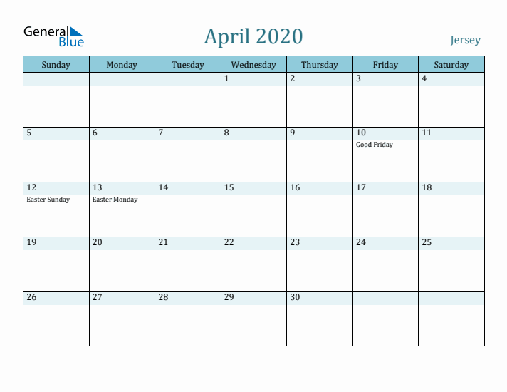 April 2020 Calendar with Holidays