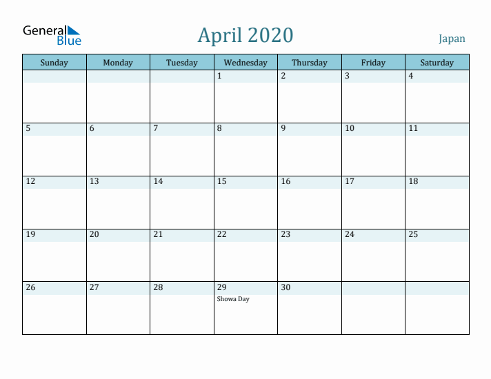 April 2020 Calendar with Holidays