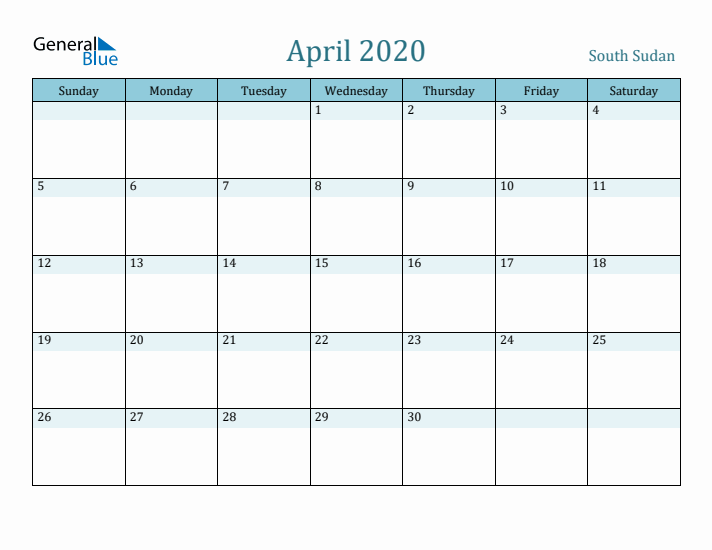 April 2020 Calendar with Holidays