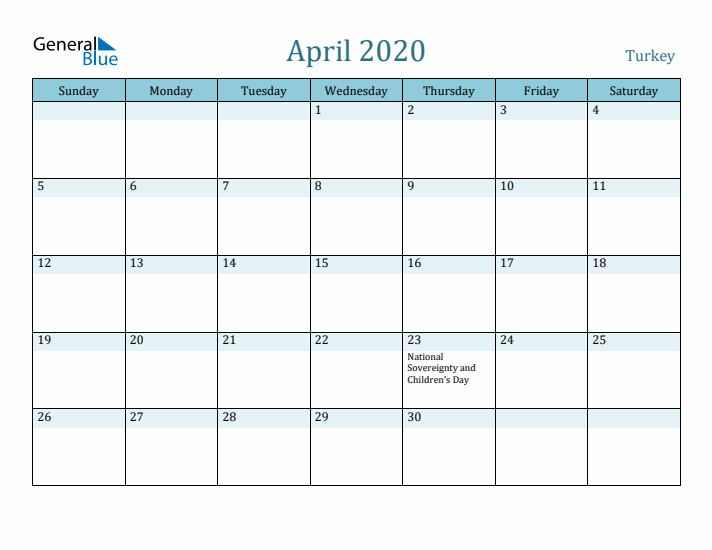 April 2020 Calendar with Holidays