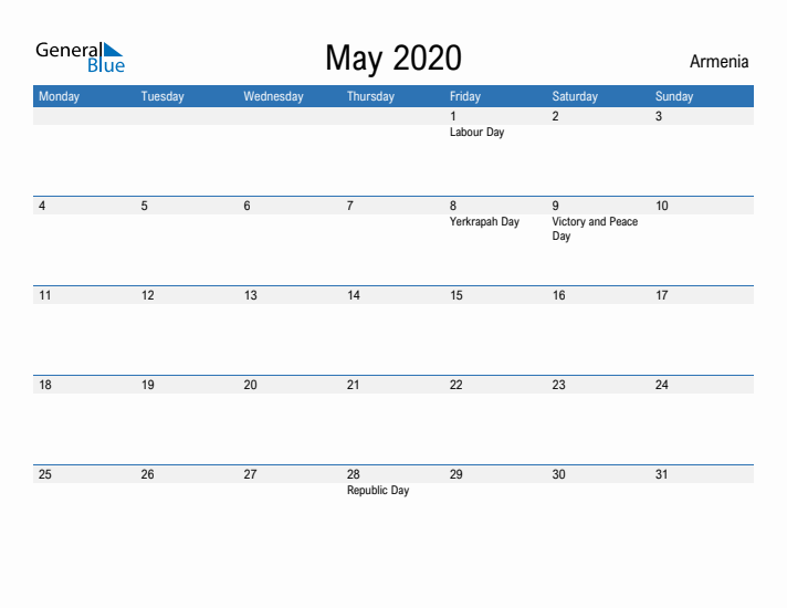 Fillable May 2020 Calendar