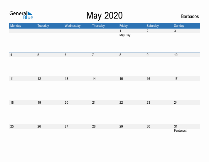 Fillable May 2020 Calendar