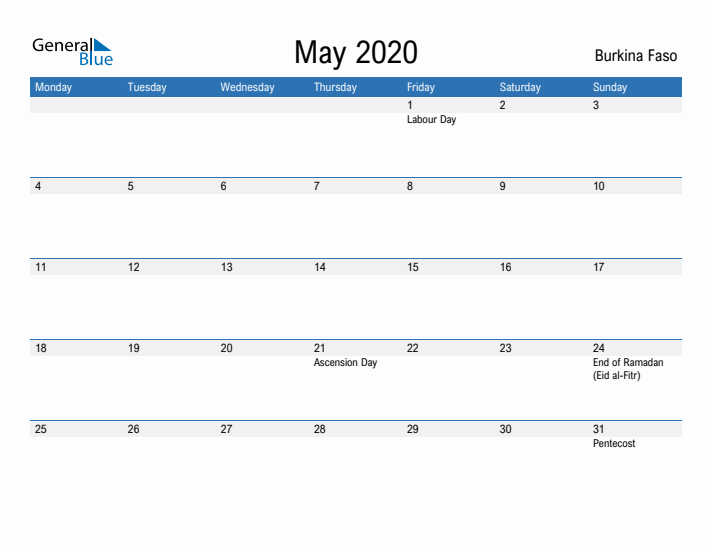 Fillable May 2020 Calendar