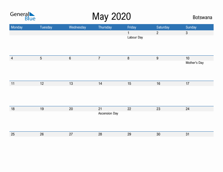 Fillable May 2020 Calendar