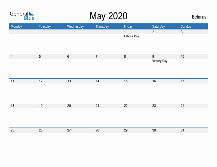 Fillable May 2020 Calendar