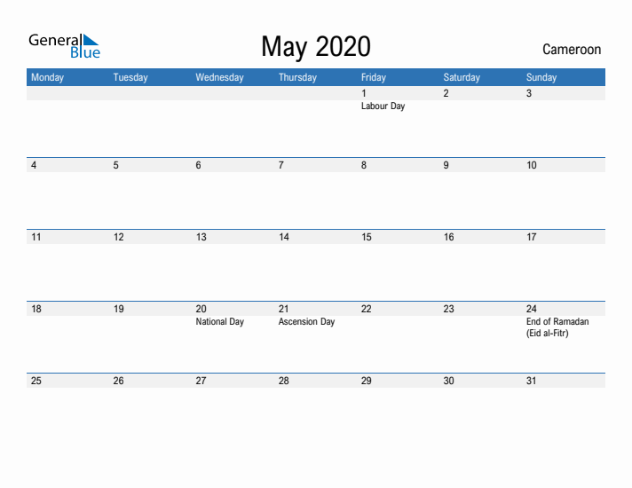 Fillable May 2020 Calendar