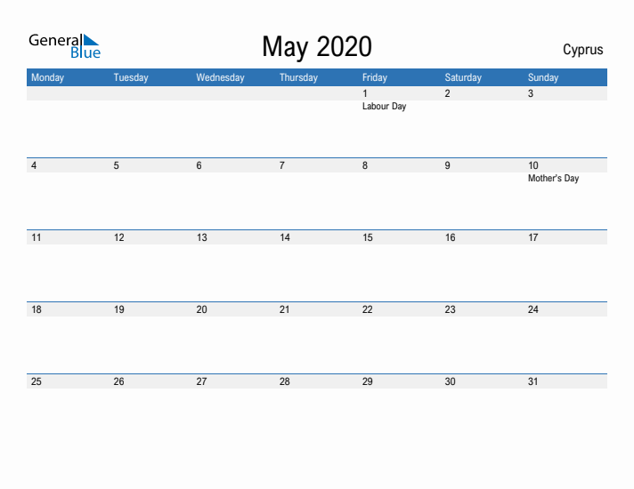 Fillable May 2020 Calendar