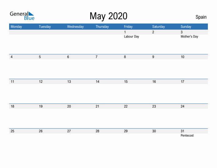 Fillable May 2020 Calendar