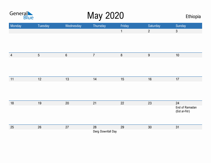 Fillable May 2020 Calendar