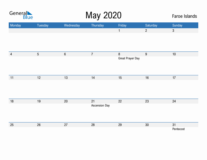 Fillable May 2020 Calendar