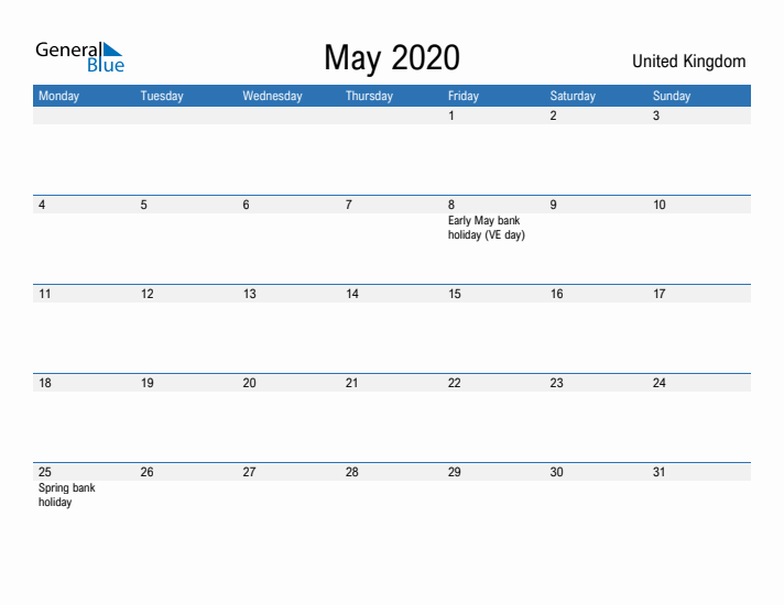 Fillable May 2020 Calendar