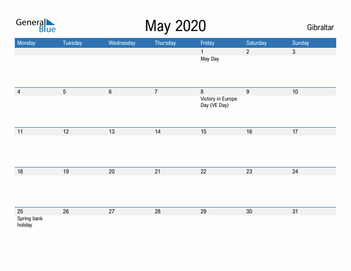 Fillable May 2020 Calendar