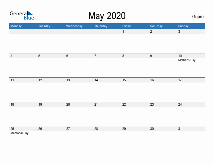 Fillable May 2020 Calendar