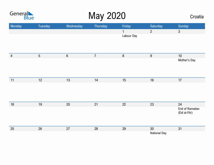 Fillable May 2020 Calendar