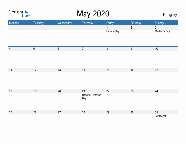 Fillable May 2020 Calendar