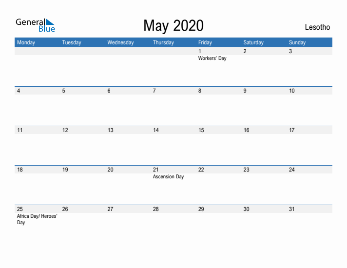 Fillable May 2020 Calendar