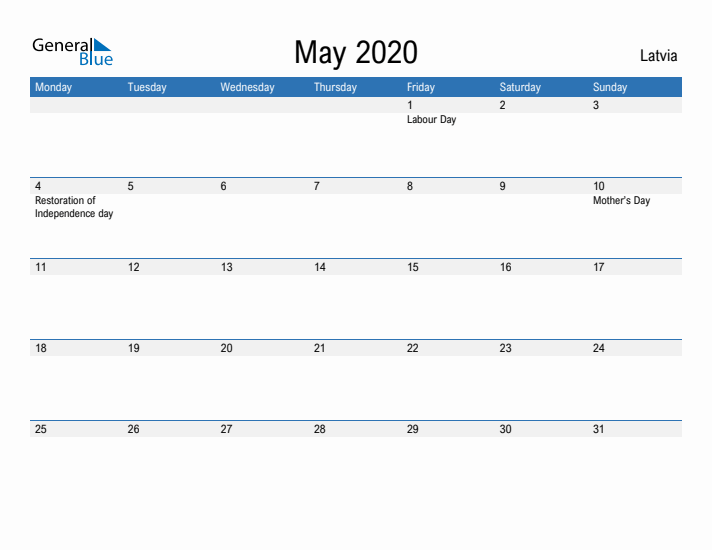 Fillable May 2020 Calendar