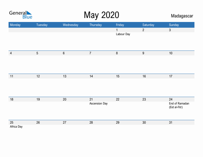 Fillable May 2020 Calendar