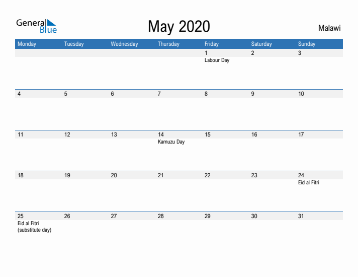 Fillable May 2020 Calendar