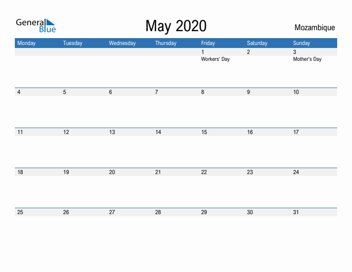 Fillable May 2020 Calendar