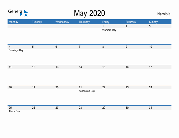 Fillable May 2020 Calendar