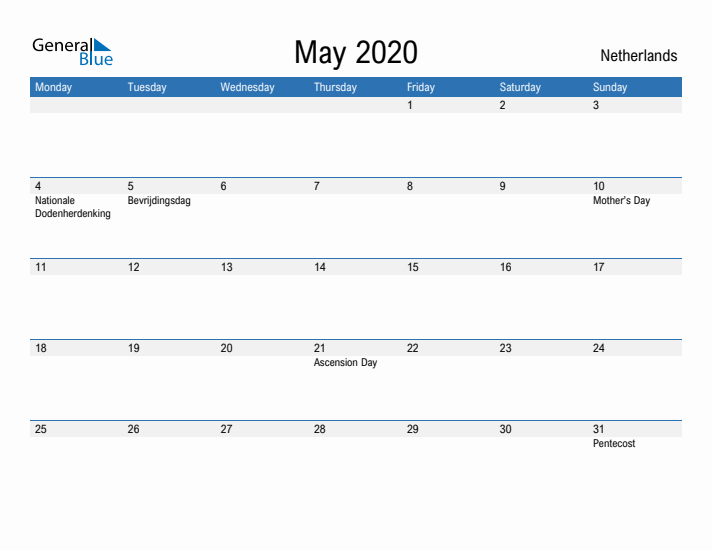 Fillable May 2020 Calendar