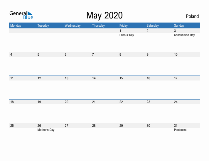 Fillable May 2020 Calendar