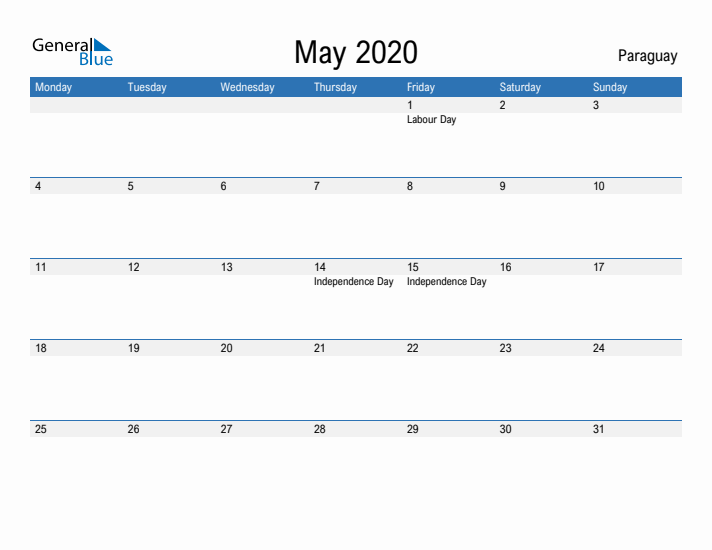 Fillable May 2020 Calendar