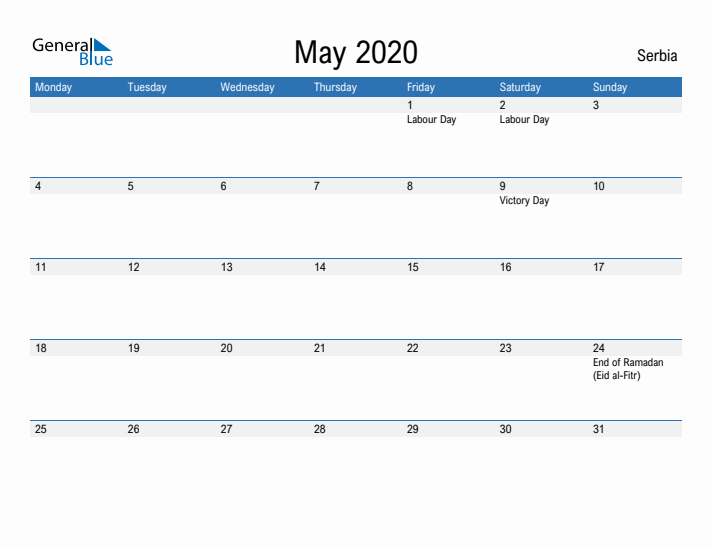 Fillable May 2020 Calendar