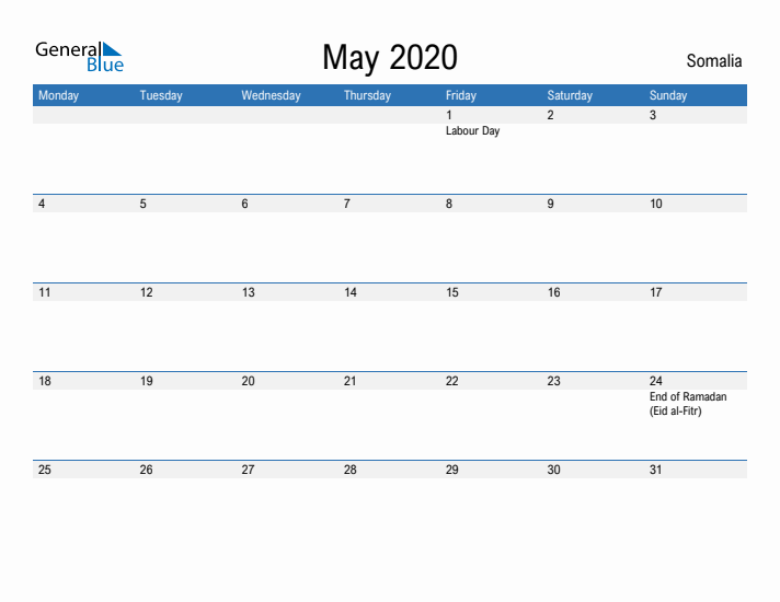 Fillable May 2020 Calendar