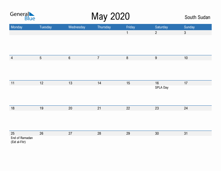 Fillable May 2020 Calendar