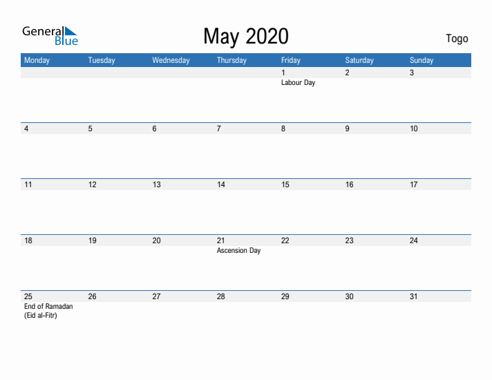 Fillable May 2020 Calendar