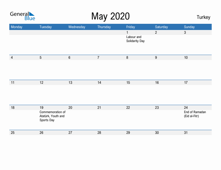 Fillable May 2020 Calendar