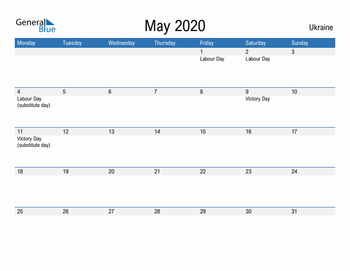 Fillable May 2020 Calendar