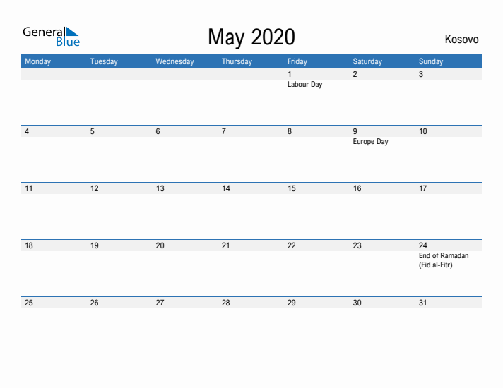 Fillable May 2020 Calendar