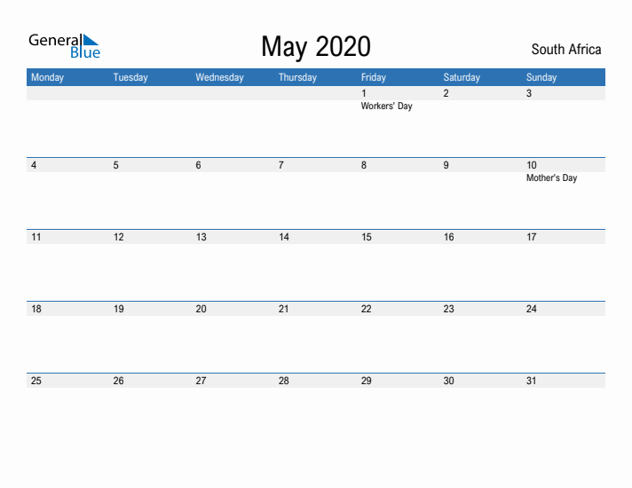 Fillable May 2020 Calendar