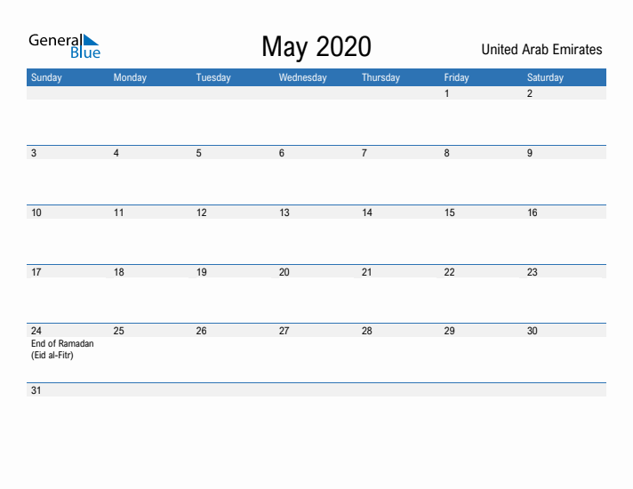 Fillable May 2020 Calendar