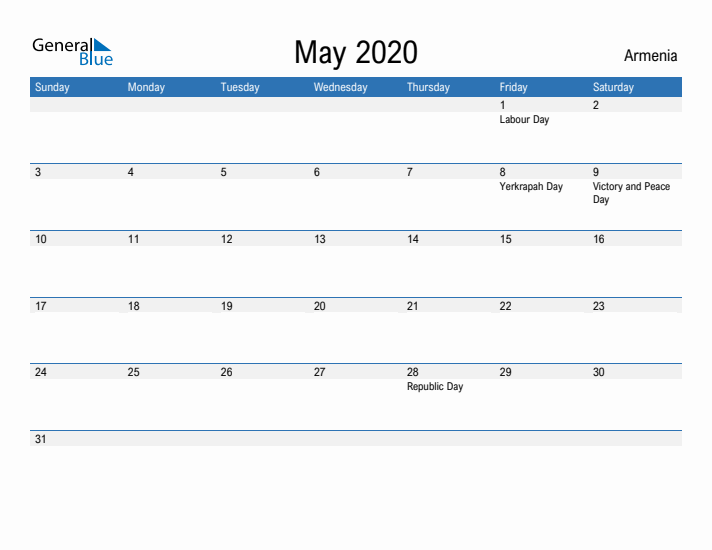 Fillable May 2020 Calendar